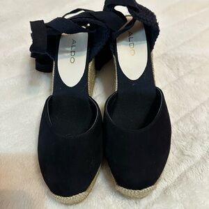 ALDO Black Espadrille Wedge Sandals with Ankle Wraps
